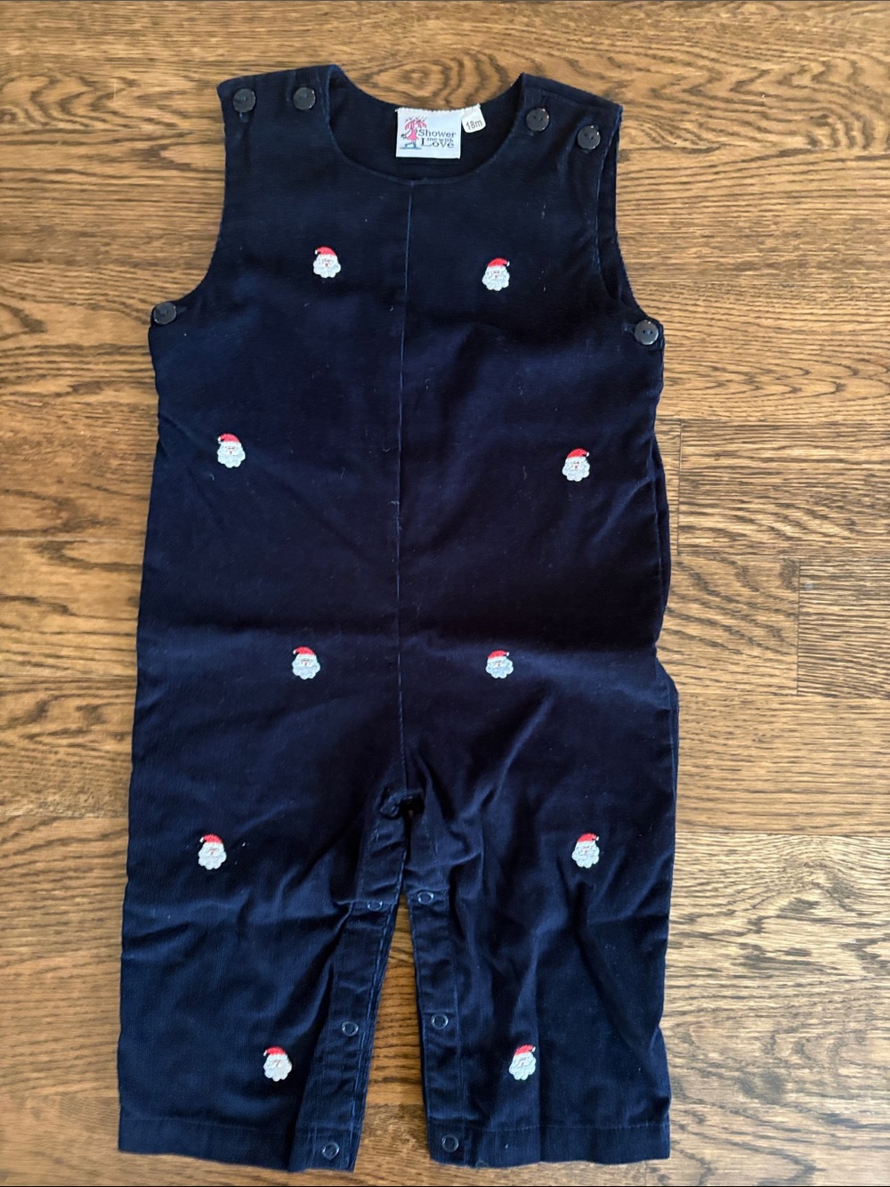 Classic Navy Corduroy Kids Overalls with Santa Embroidery